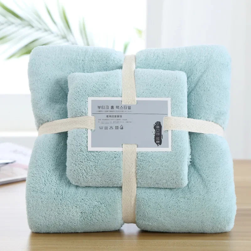 2pcs Set Luxury Super Large Towel Coral Fleece Bath Towel  Set for Adults 70x140cm 35x75cm