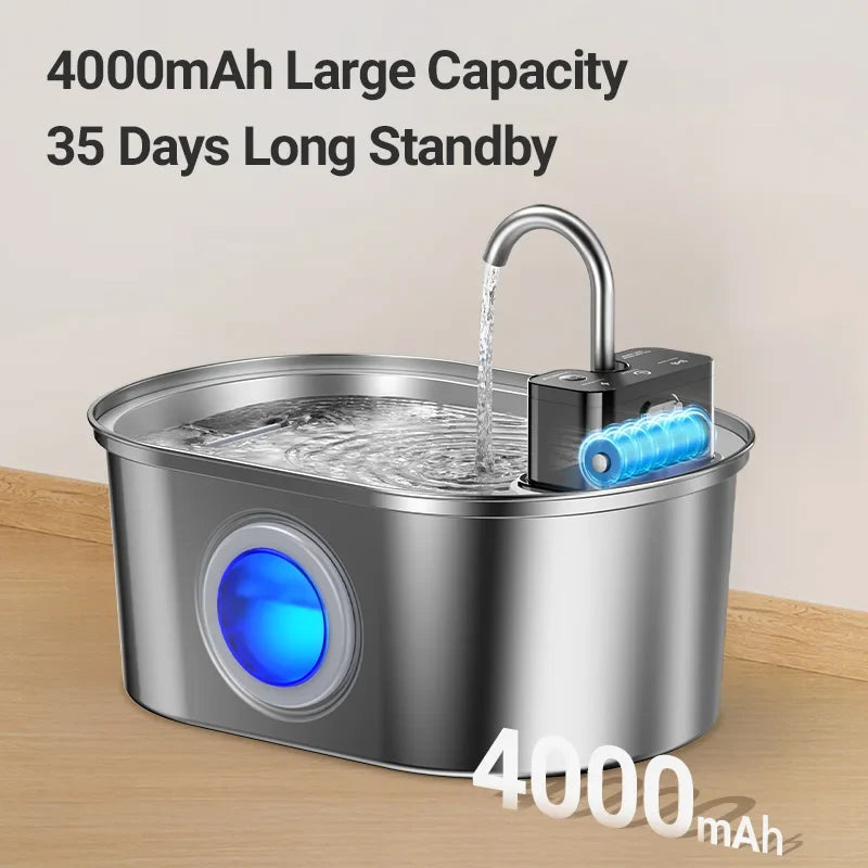 ROJECO 3.2L Stainless Steel Cat Water Fountain Wireless Sensor Smart Automatic Dog Water Dispenser Drinking Fountain 4000mAh