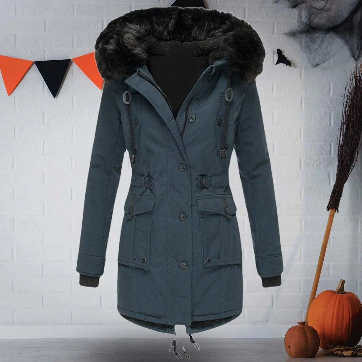 1 Pcs Winter Down Padded Coat for Women Plus Size Puffer Jacket Thick Thermal Fleece Lined Parka Fur Collar Hooded Outwear Loose