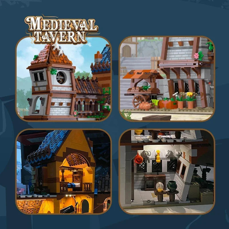2843PCS Medieval Tavern Building Block Creative City Street View MOC Model Bricks Creative Desktop Ornaments Toys Gifts For Kids