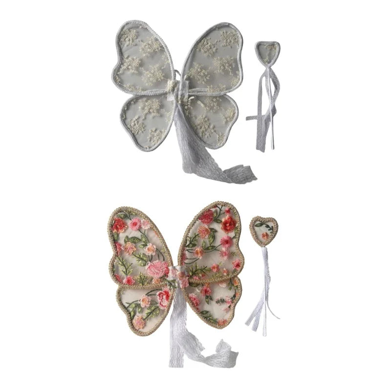 Kids Angelic Lace Wing Costume with Embroidery Detail Lovely Baby Butterfly Wing for Photoshoots and Birthday Parties
