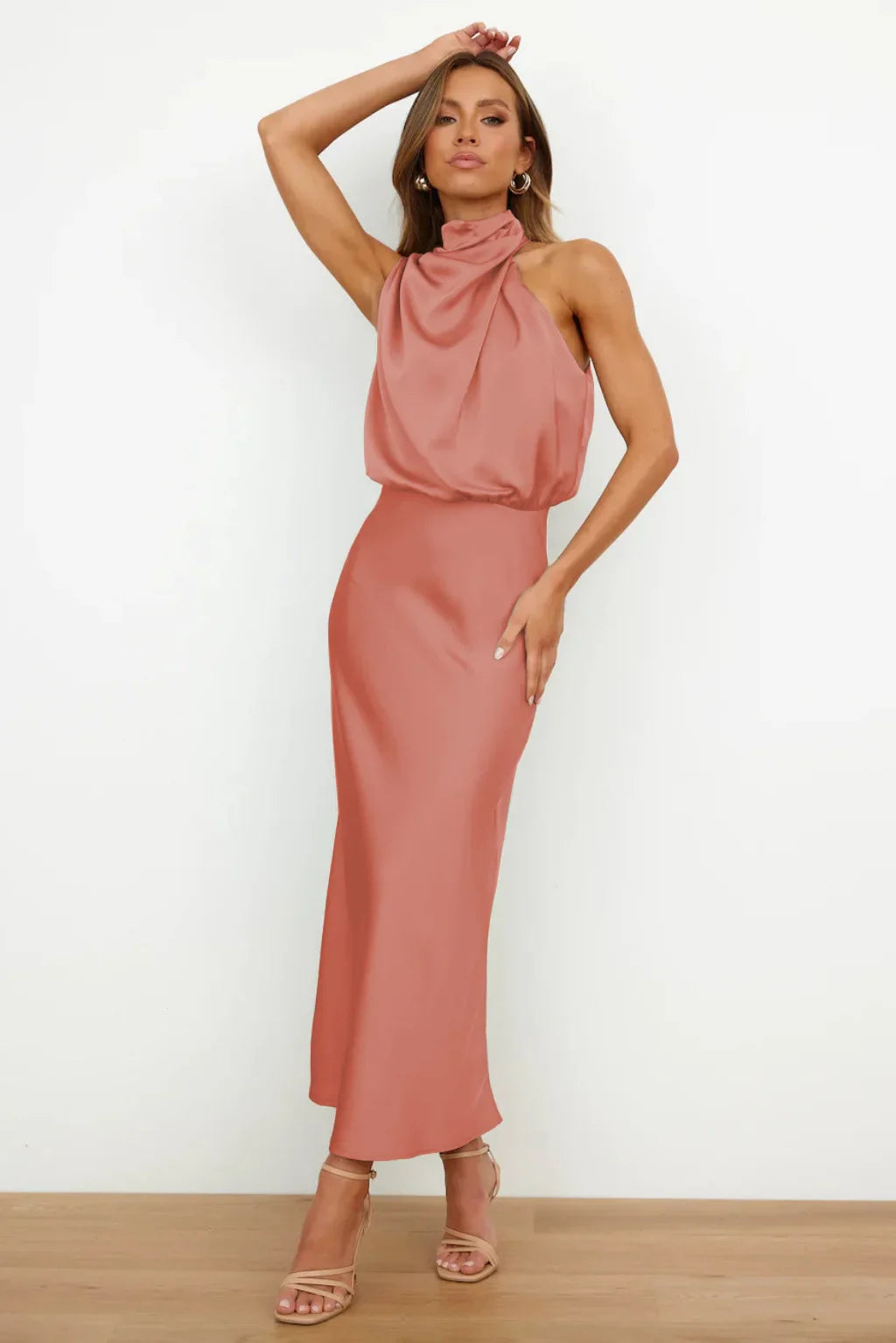 Summer Luxury Sleeveless Silk Satin Long Dress Women Elegant Off Shoulder Celebrity Evening Dress Partywear Lady Trumpet Dress