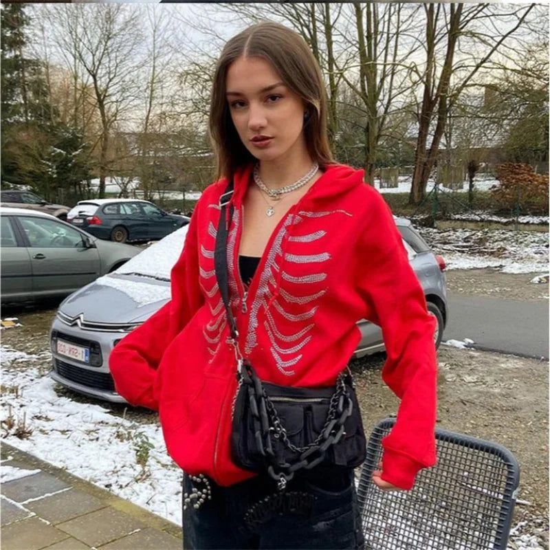 Y2K Clothes Zip Up Hoodies For Women Jacket Grunge Sweatshirts Sudaderas Streetwear 2023 Autumn Hooded for Teen Girls Ropa Mujer