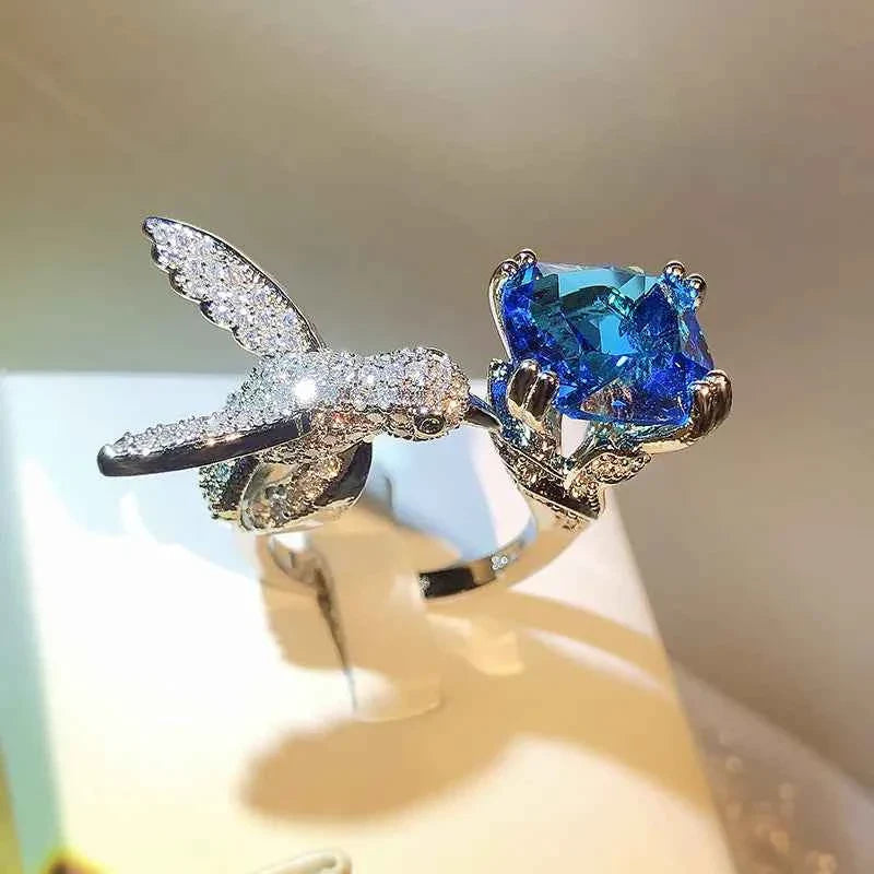 quamarine Hummingbird Ring