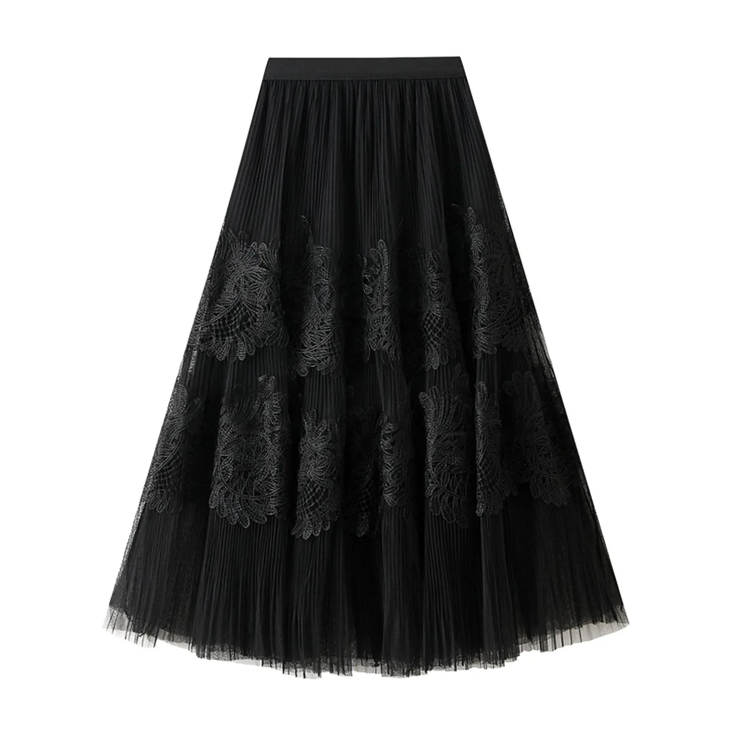 Women Mid Length Skirts Dance Party A Line High Waisted Lace Tulle Skirt Pleated Mesh Half Skirts Holiday Party Costumes