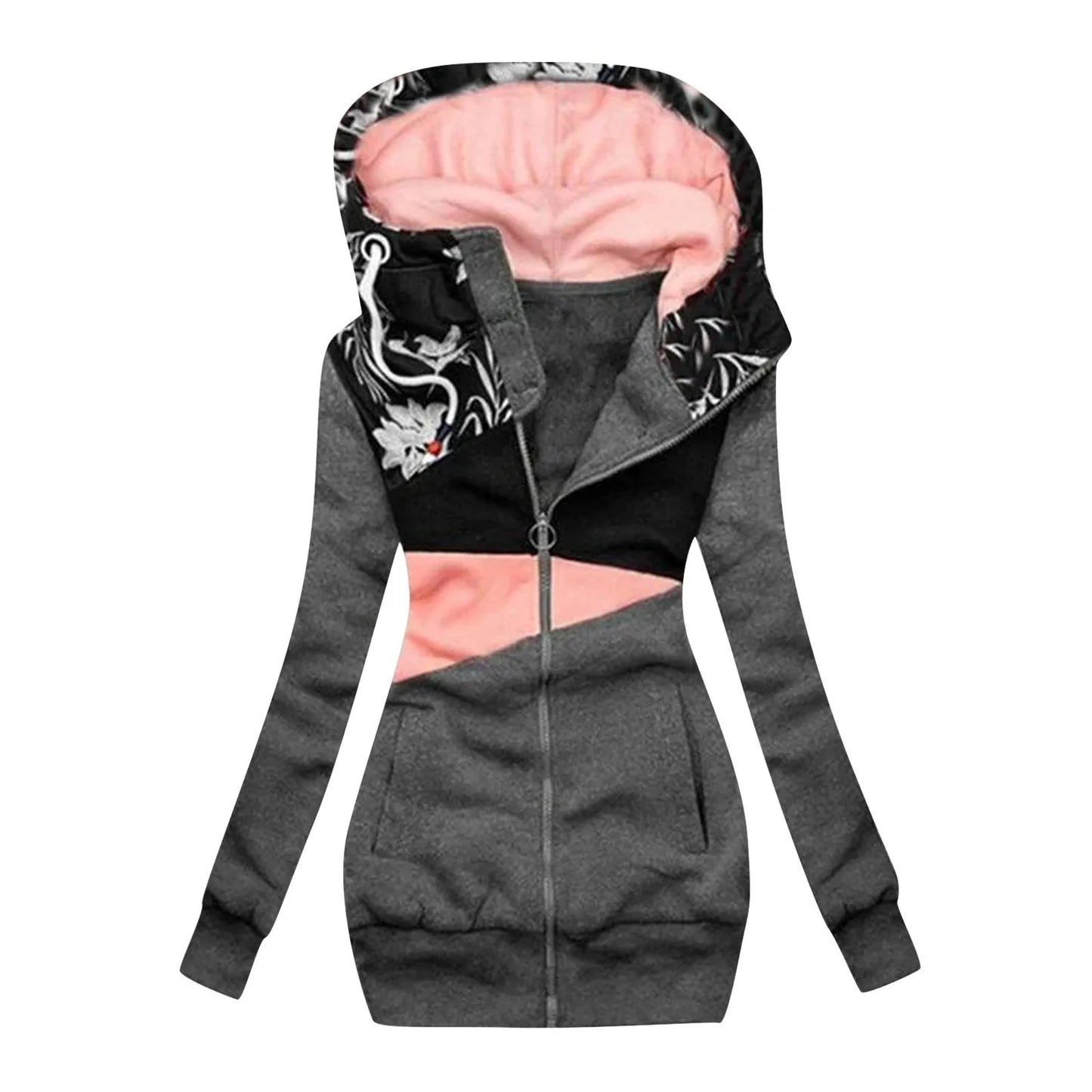 Plus Size 5XL Women Hoodies Oversized Sweatshirt Casual Slim Jacket for Women Long Sleeve Patchwork Hooded Coat Zipper Jacket