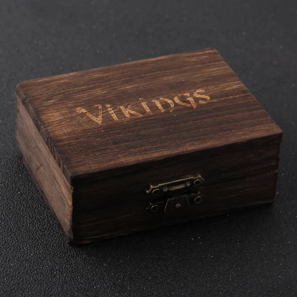 Odin Valknut Rune Necklace - vikings spear Men's Stainless Steel Necklace in Wooden Box