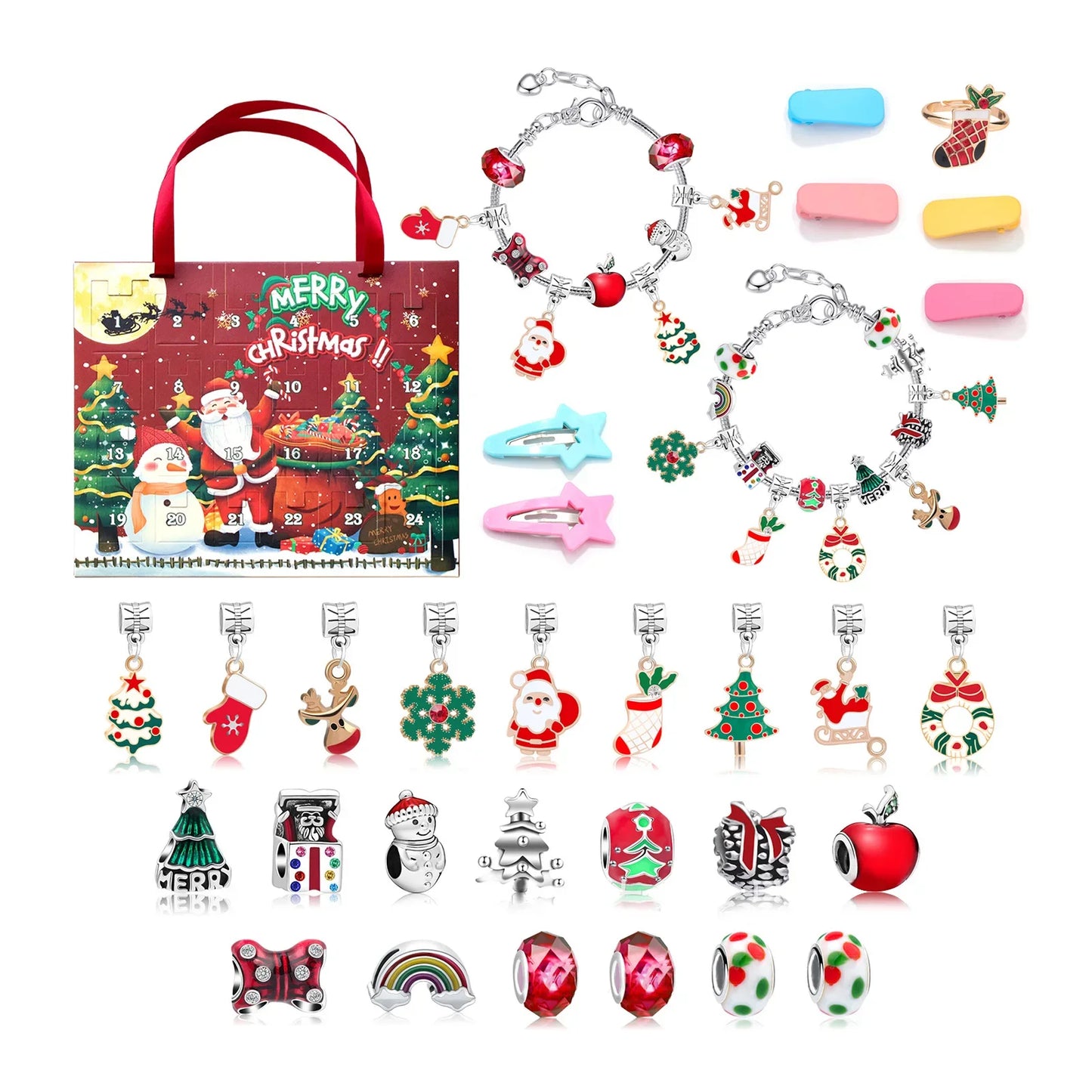 24-Grid Christmas Advents DIY Bracelet Gift Box Personalized Holiday Gift Box Toys For Kids Teens Boys Girls Beads Accesories