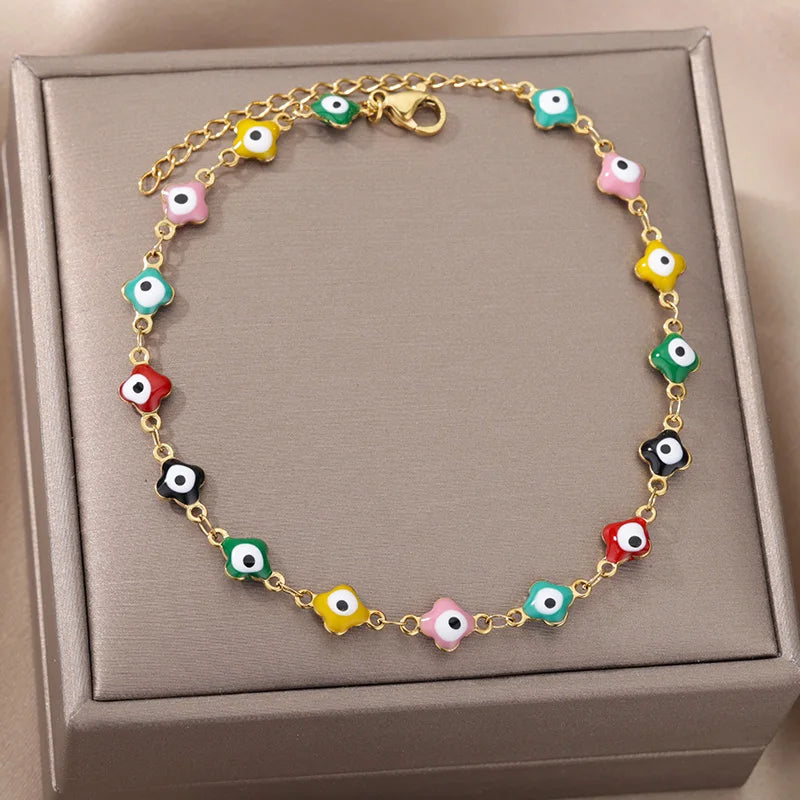 Evil Eye Anklets for Women Stainless Steel Boho Anklet Summer Charm Ankle Bracelet Lucky Amulet Jewelry Beach Accessoires Femme