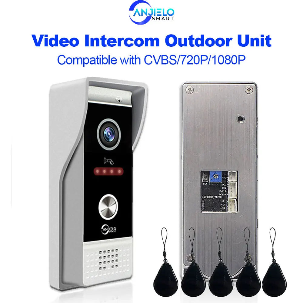 ANJIELO Metal Doorbell Video Intercom Outdoor Unit Compatible CVBS/720P/1080P IP65 Waterproof Night Vision With RFID Swipe Card