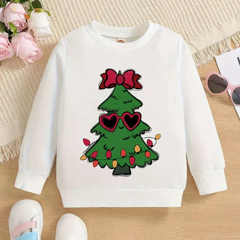 Boys and Girls Sweet Christmas Tree Fashion Cartoon Graphic Y2K Sudaderas Casual Kids Pullover