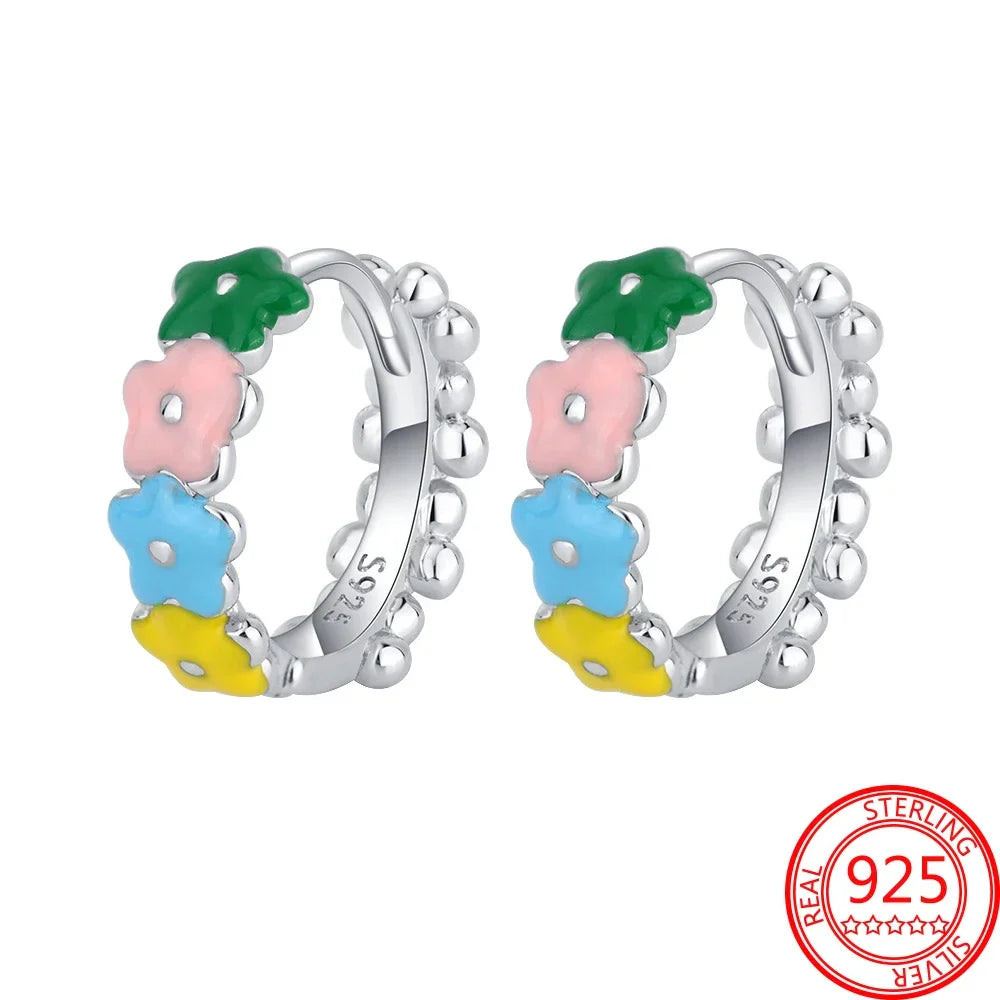 Romantic Heart Shapen Girl Earrings 925 Silver Rainbow Heart Hoop Earring Silver Jewelry Gift