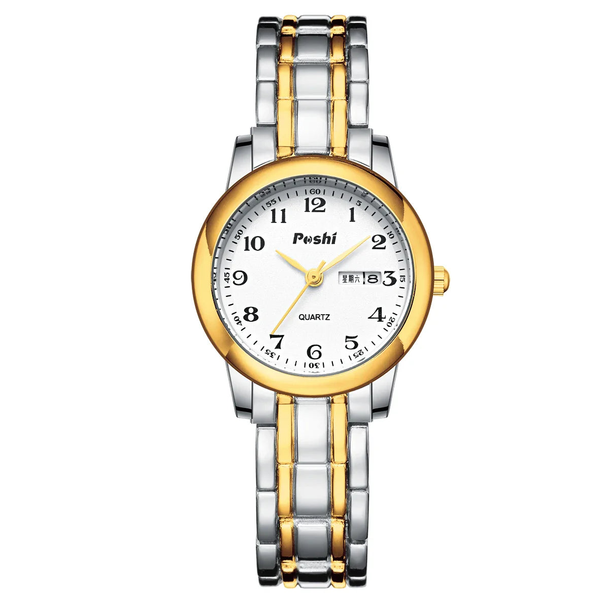 POSHI Quartz Watch for Women Fashion Ladies Bracelet Luxury Stainless Steel Strap Date Week Original Waterproof Women's Watches