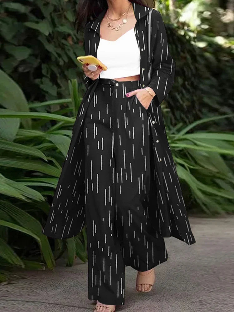 ZANZEA Fashion Autumn Long Sleeve Shirt 2PCS Women Suits Matching Sets Solid Loose Pant Sets Casual Wide Leg Trousers Oversized