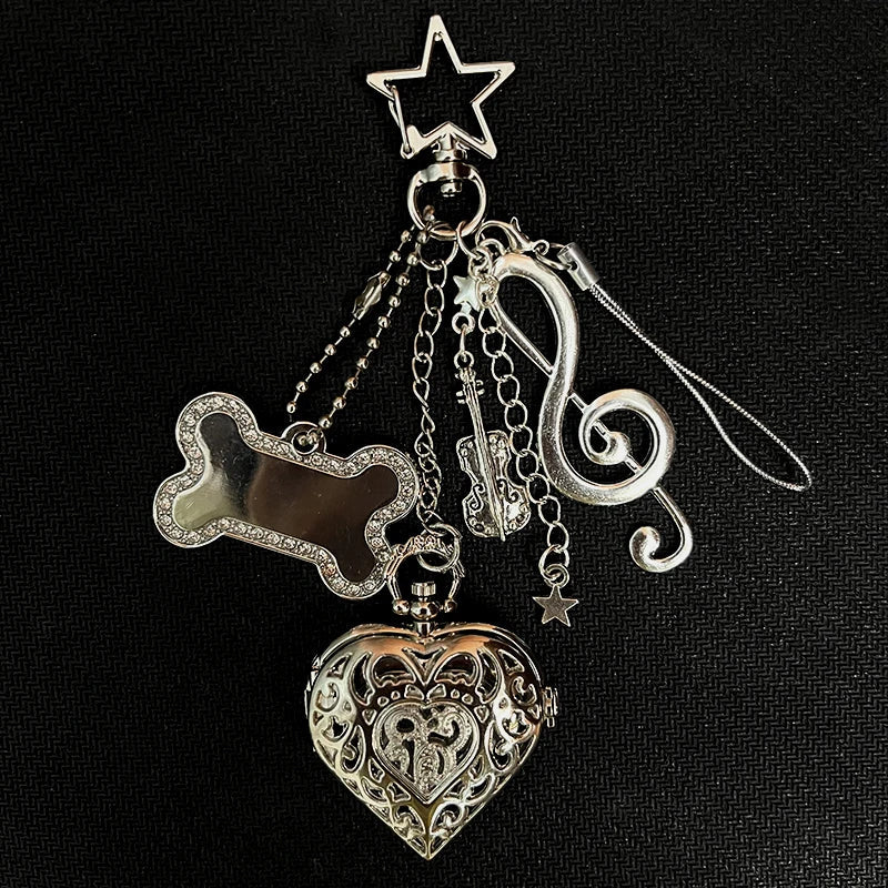 Original Hollow Heart Pocket Watch Chain Keychain Design Steampunk Clock Vintage Necklace Pendant Jewelry Watch Men Women Gift