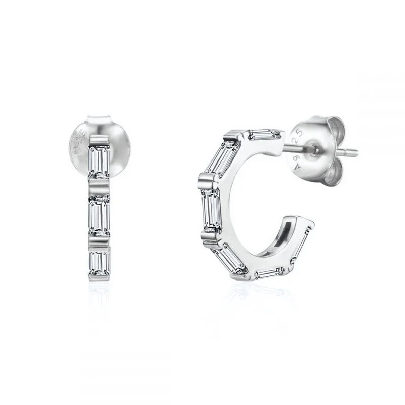 Cartilage 925 Silver Earrings Fashion C-shaped Zircon ear studs European American Geometric Piercing Earrings For Women Jewelry