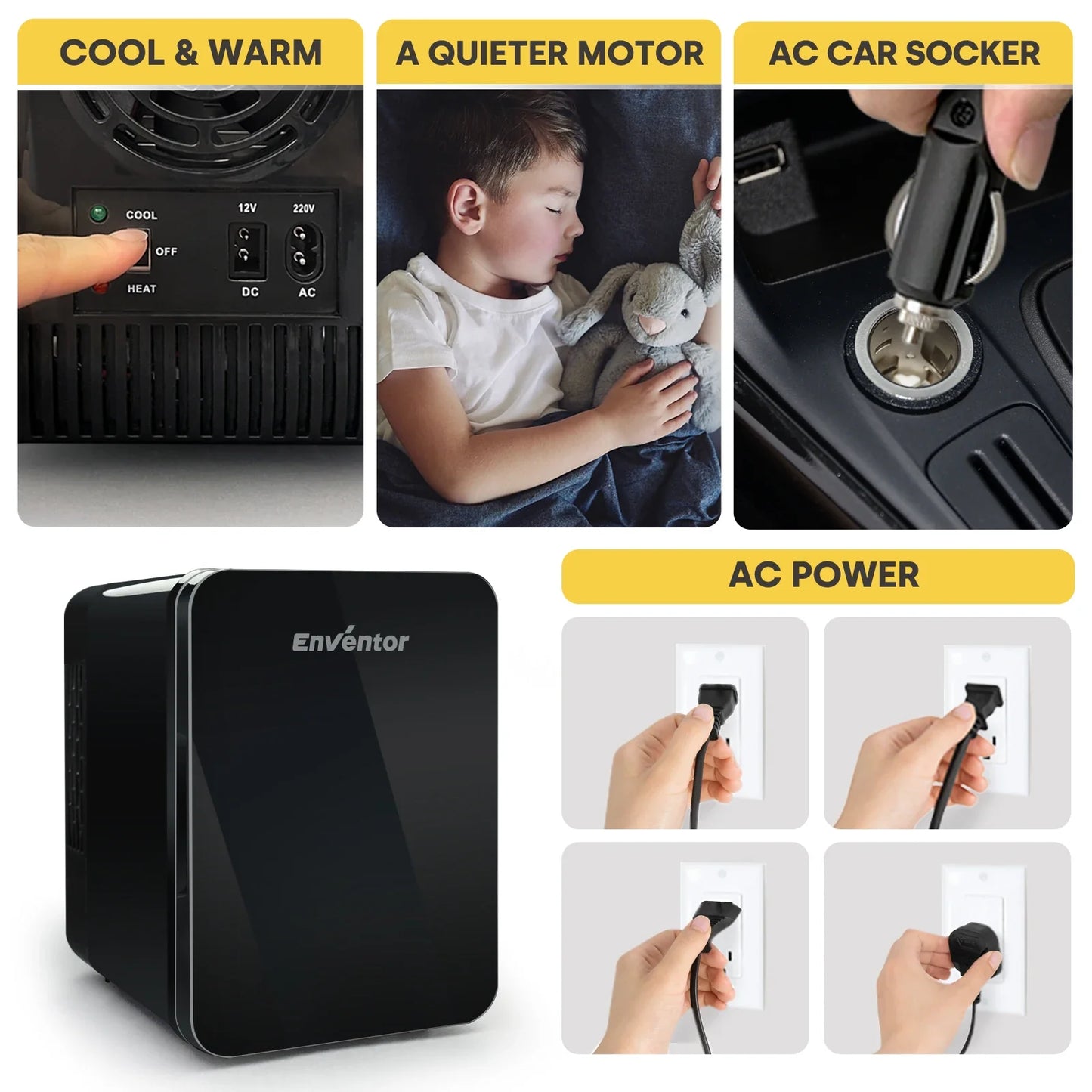 Enventor 4L Mini Refridgerator Portable Car Skincare Fridge Multi-functional Thermoelectric Cooler and Warmer For Summer Camping