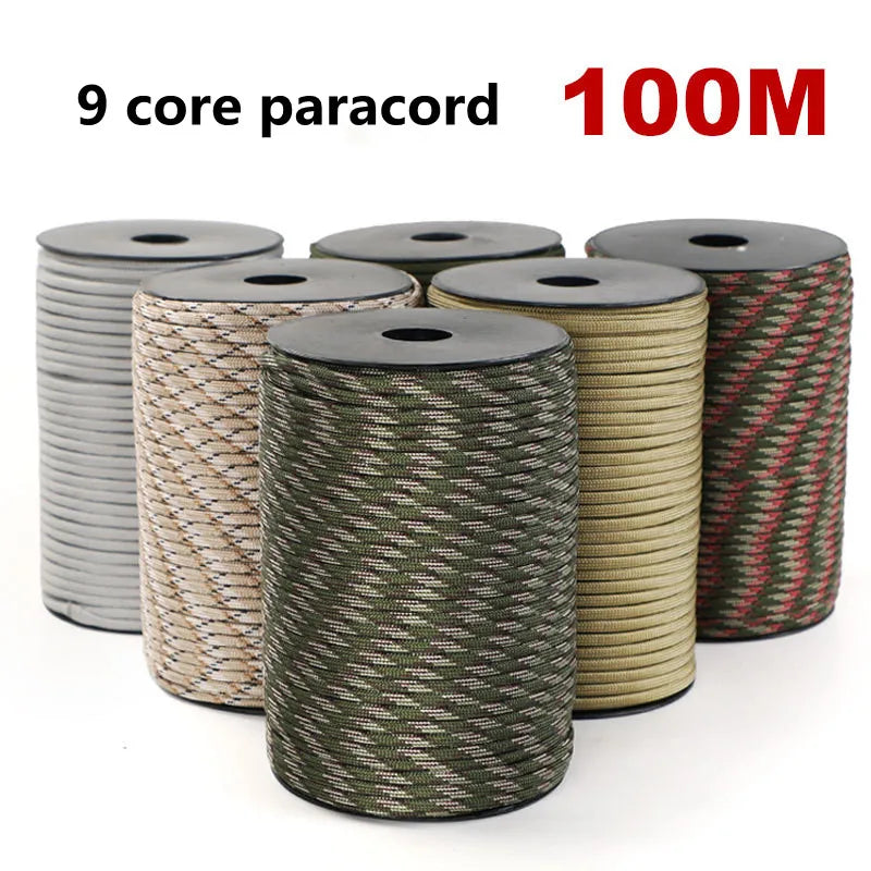 100/50m 550 Military Standard 9-Core Paracord Rope 4mm Outdoor