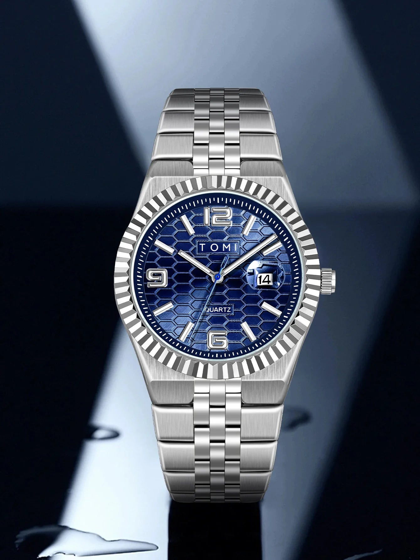 Luxury Men's Watch Steel Band, Calendar, Multi-function Quartz Watch, Ring, Cufflink Gift Box Set.