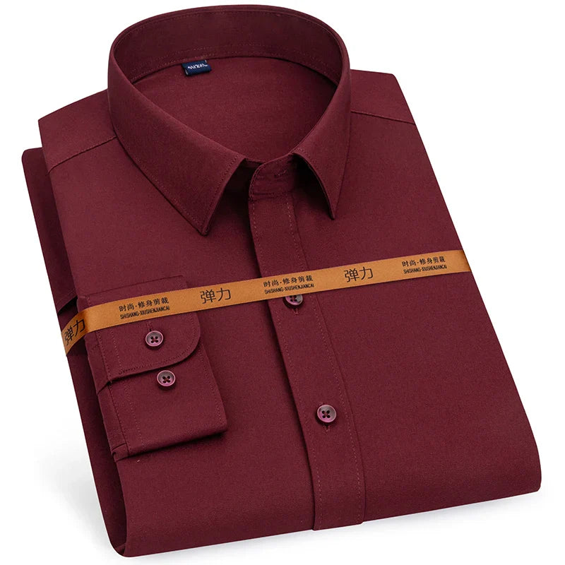 Men Solid Color Business Shirt Formal Fashion, Thin Classic White Long Sleeve Shirt.