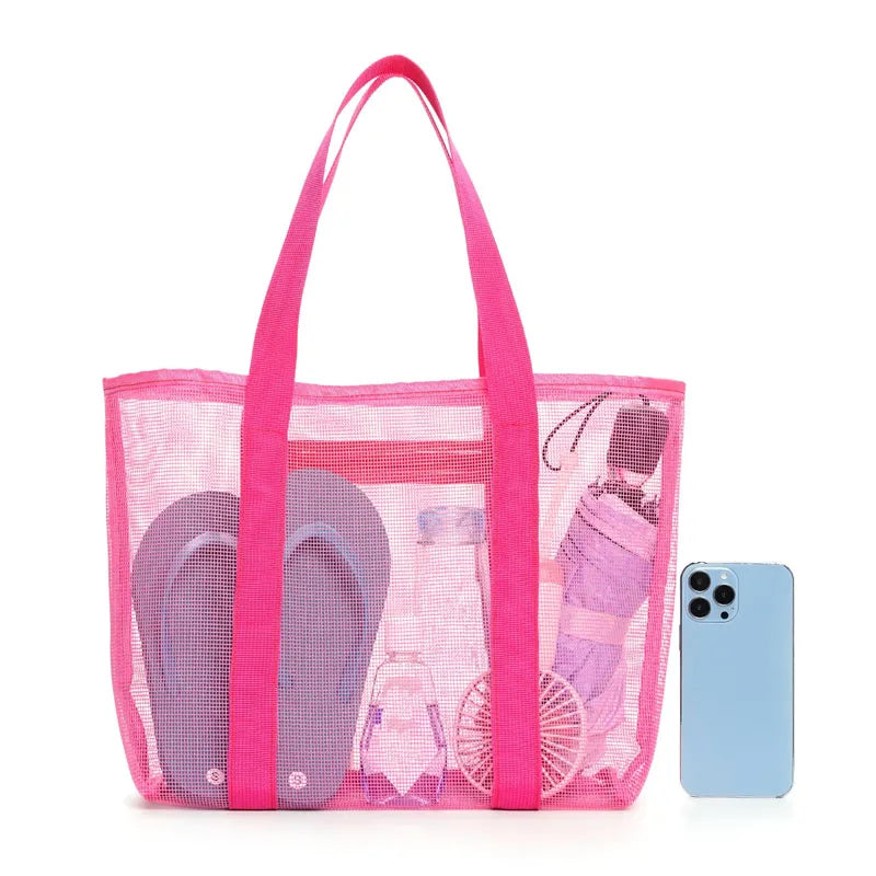 Pink Fashion Large Capacity Mesh Women'S Beach Bag Shoulder Bag  Handbag