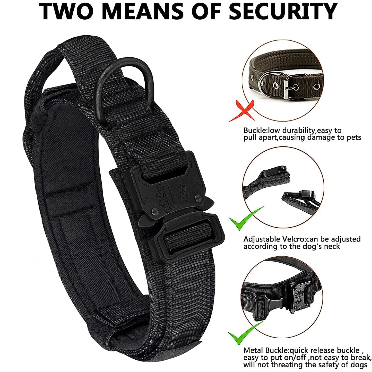 Tactical Dog Collar Adjustable Military Training Nylon Dog Necklace with Control Handle Heavy Metal Buckle for Medium Large Dog