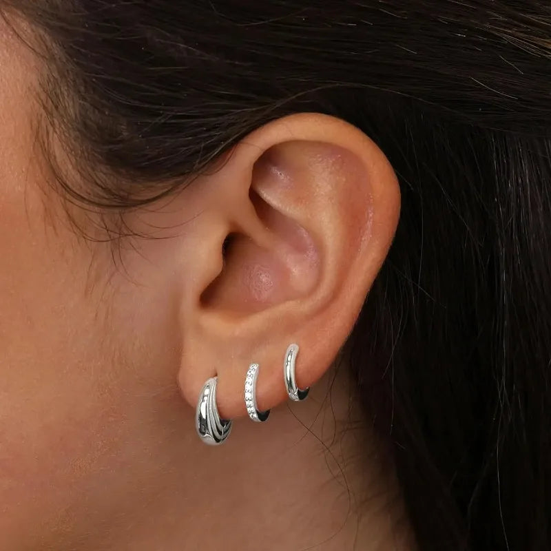 3 Pairs Stainless Steel Crystal Zirconia Hoop Earrings for Women