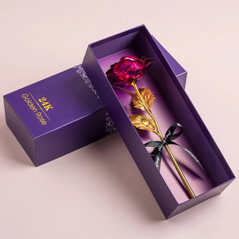 Artificial 24k Plated Rose With Love Holder Box Gift for Mothers Day Valentines Day Birthday Anniversary Thanksgiving Present