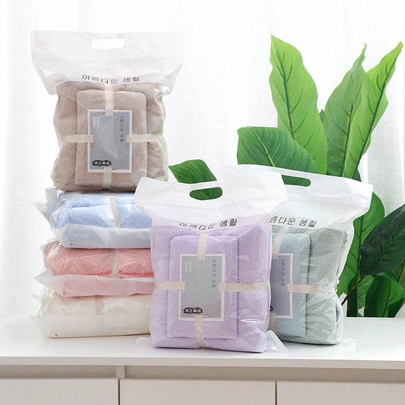 2pcs Set Luxury Super Large Towel Coral Fleece Bath Towel  Set for Adults 70x140cm 35x75cm