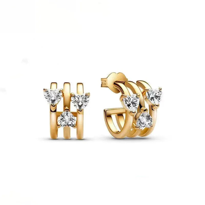 100%925 Pure Silver Classic Water-Drop Heart-Shaped Round Stud
