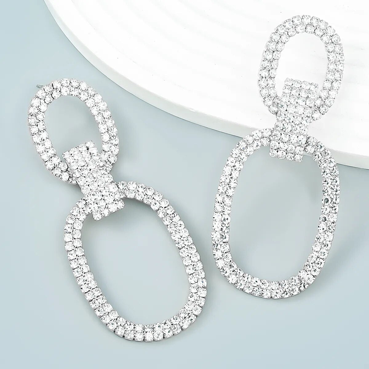 Fashion New  Shiny Double-Sided Hanging  Hollow Rhinestone Earrings Pendant Temperament  women's Jewelry