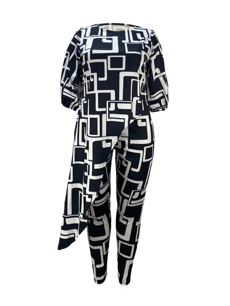Wmstar Women Two Piece Set Plus Size  Fall Clothes Casual Long Sleeve Shirt Suit Wide Leg Pants Outfits Wholesale Dropshipping