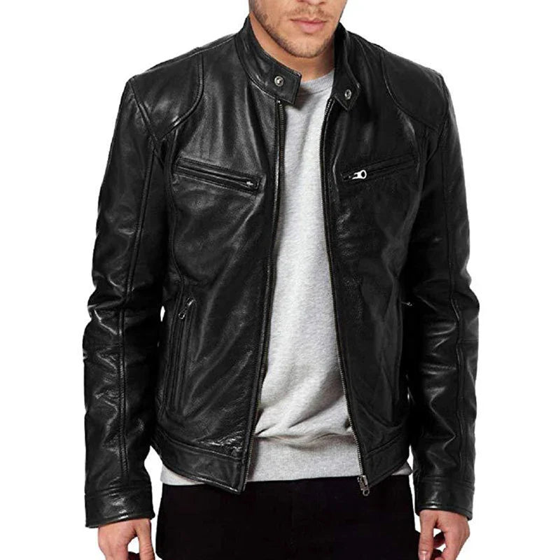 2024 Motorcycle Leather Jackets Men Casual Fashion Coat Slim Fit Lapel Leather Coat.