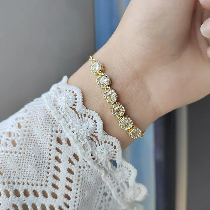 Luxury Blue Zircon 18K Gold Plated Women's Bracelet 2023 New Fashion Retro Zircon Bracelet Wedding Party Jewelry Gift
