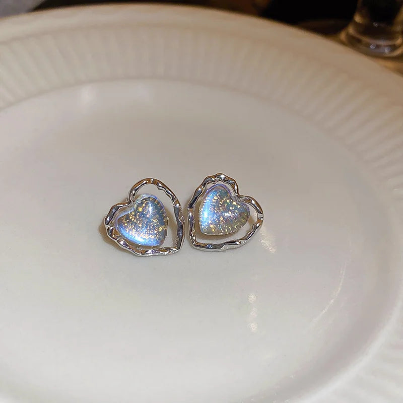 Silver Color Love Earrings for Women Simple Fashion Personality Stud Earring Temperament Personality Jewelry Wholesale