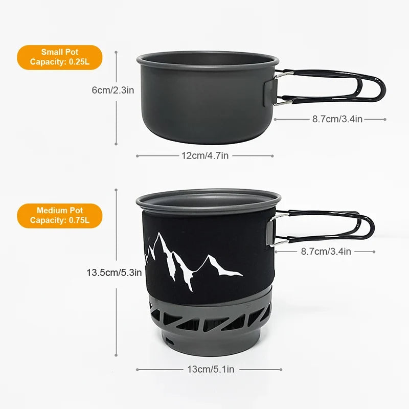 Camping Cooking Set Stove Pot Pan Cookware Outdoor Propane Cooking Gear System with Heat Exchanger Portable Picnic Supplies