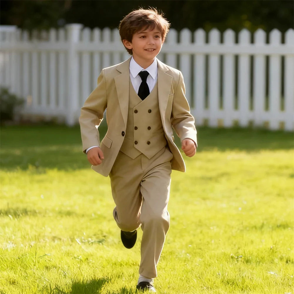 High Quality Kids Suit Set, 4-Piece Slim Fitting  Jacket, Pants, Vest, Bowtie, One Button Communion Kids Suits.