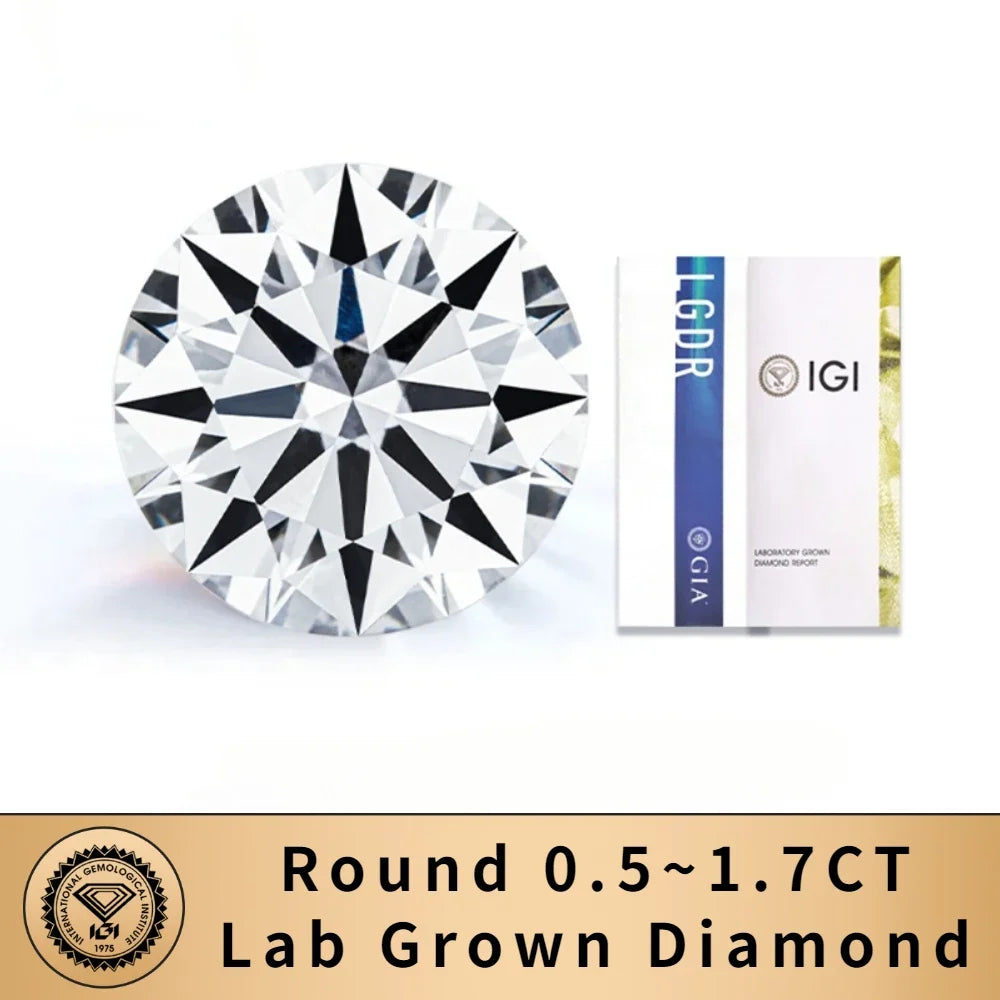 Messi Jewelry With IGI GIA Certificate Round Lab Grown Diamonds 0.5~0.6ct 0.7~0.8ct 0.8~0.9ct 1~1.1ct 1.5ct 1.6~1.7ct Wholesale