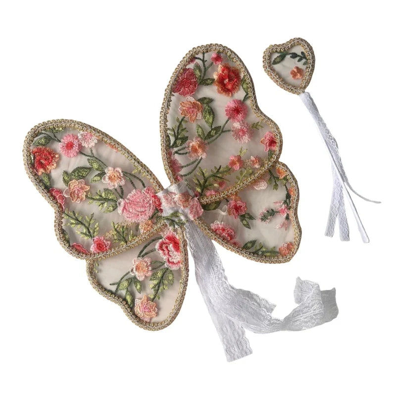 Kids Angelic Lace Wing Costume with Embroidery Detail Lovely Baby Butterfly Wing for Photoshoots and Birthday Parties