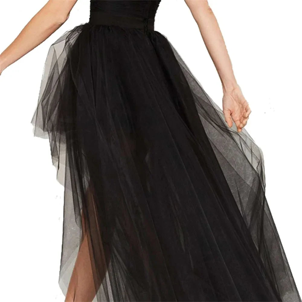 MisShow Gothic Women Hi-Lo Long Tulle Tutu Punk Skirt Elastic Waist High Low Mesh Net Halloween Cosplay Costume Maxi Skirts