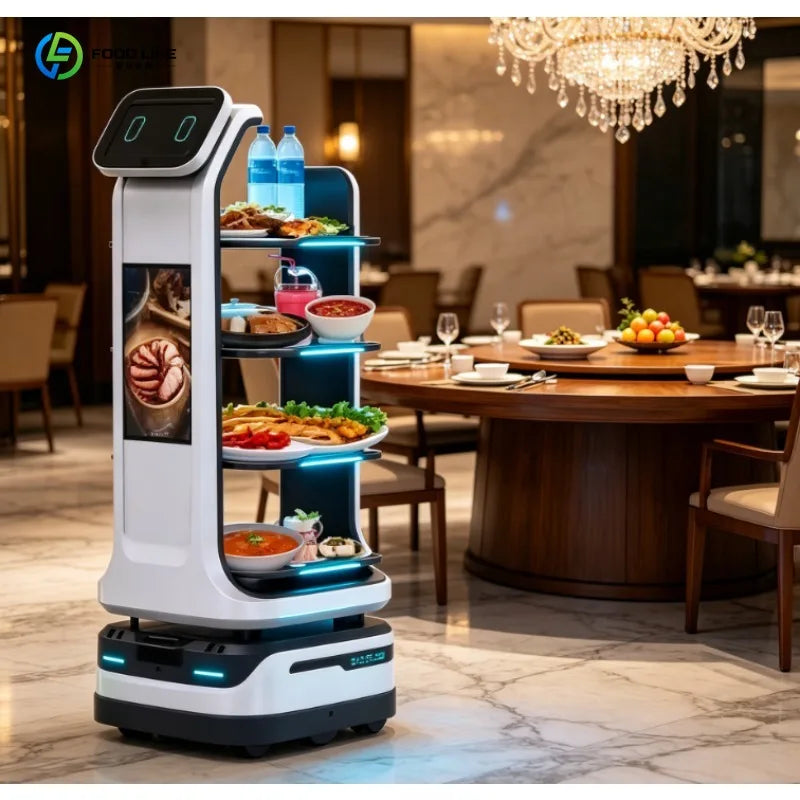 Intelligent 4-Layer Restaurant Delivery Robot Autonomous Waiter Robot With 3D Omnidirectional Obstacle Avoidance