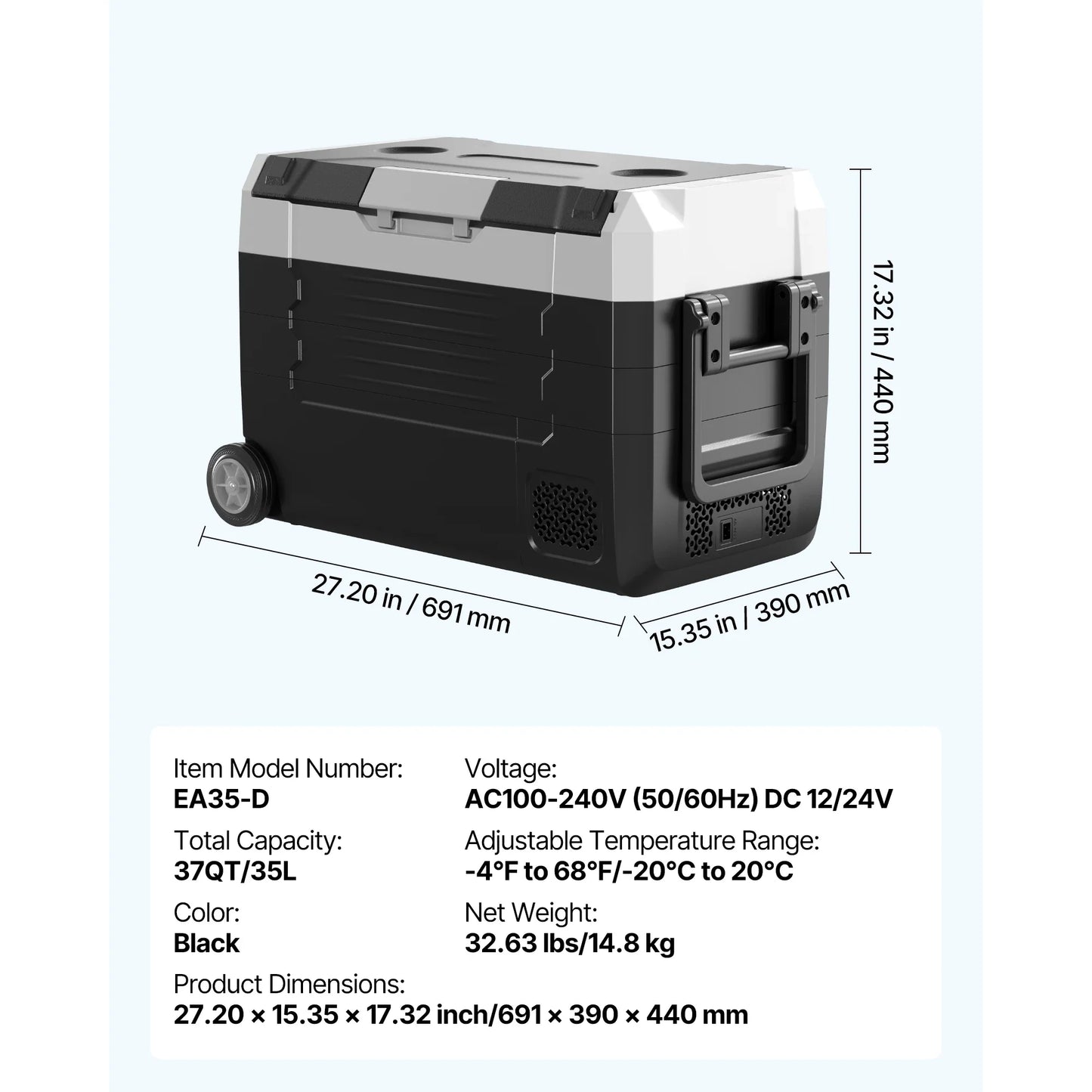 SucceBuy 35L 45L 55L Car Refrigerator Compressor Electric Cooler, -4°F to 68°F Truck Refrigerator with APP Control Wheels & Dual
