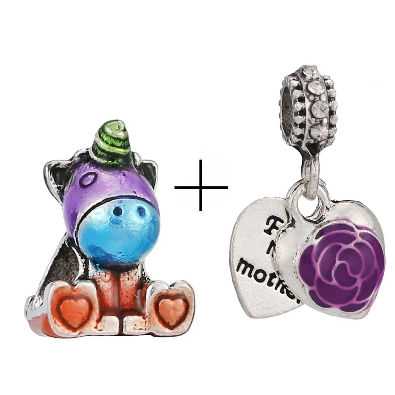 BRACE CODE 2Pcs/Lot Pan Spring New Purple Charm Love Floral Diy Beads Pendant Making Men's Women's Children's Fine Bracelets