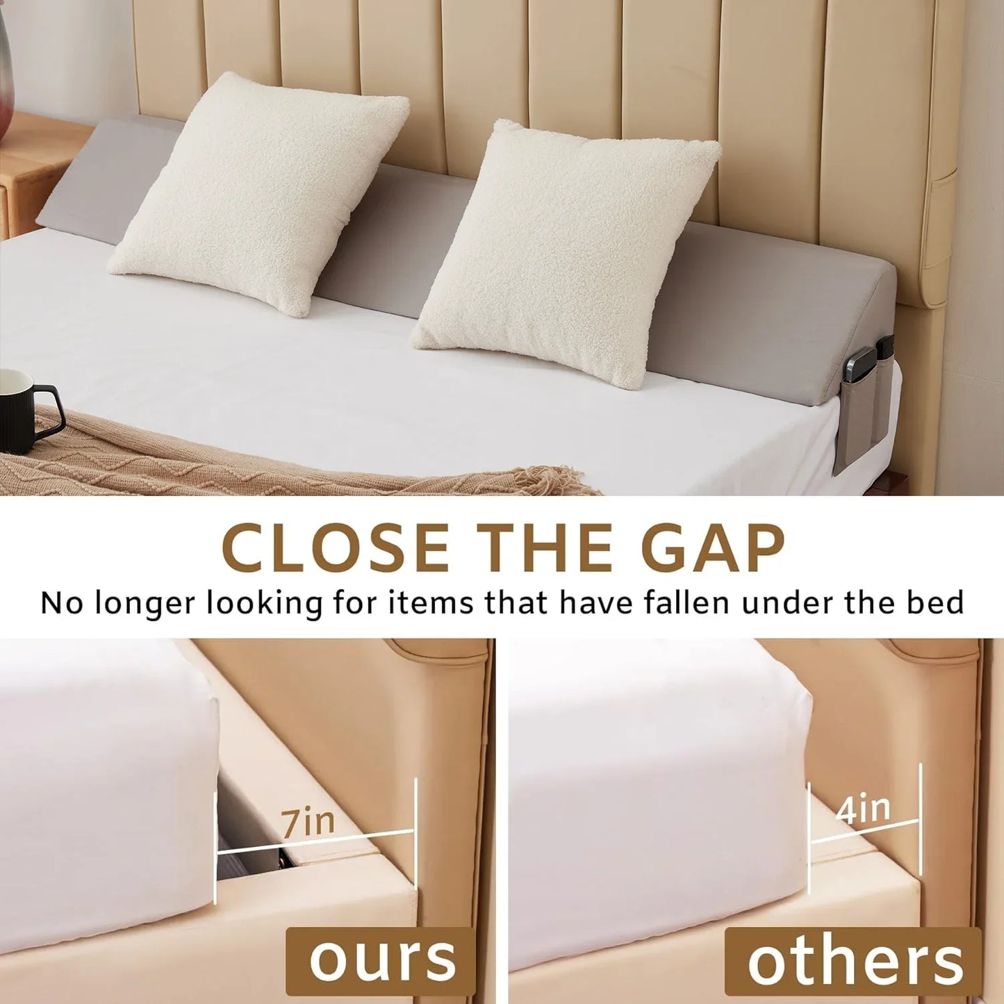 King Size Wedge Pillow for Headboard Gap Filling, Removable Cover, Machine Washable.