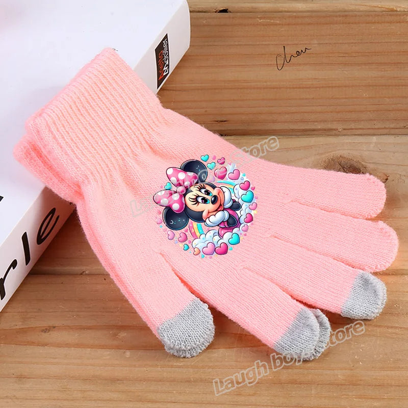 Disney Anime Glove Mickey Mouse Cartoon Five-finger Gloves Outdoor Sports High Quality Touch Screen Knit Mittens Kawaii Kid Gift