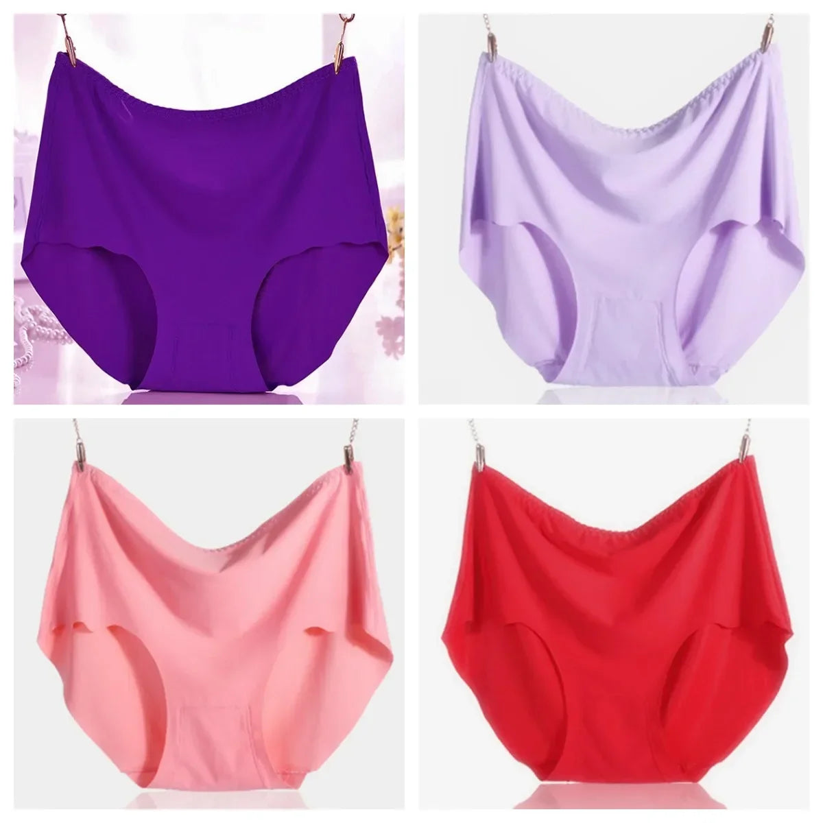 4Pcs Women Plus Size High Waist Ice Silk Boy Shorts Sexy Ultrathin Breathable Soft Underwear Panties Lingerie for 55-125kg