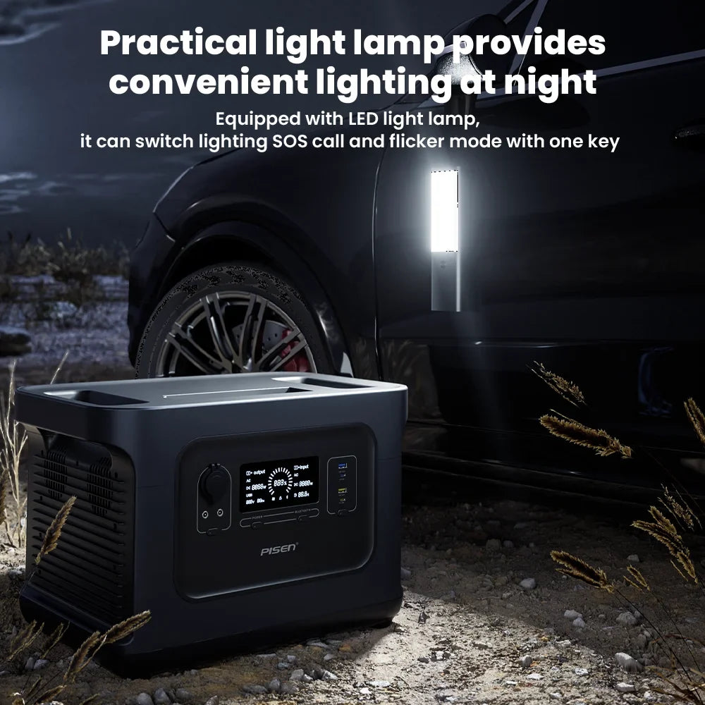 PISEN 2000W  (4200W Peak) Outdoor Power Station 2150Wh Lifepo4 Portable Solar Generator 110V/120V AC Output Portable Power Station for Outdoor Camping/ RV/ Home Backup Garden Party