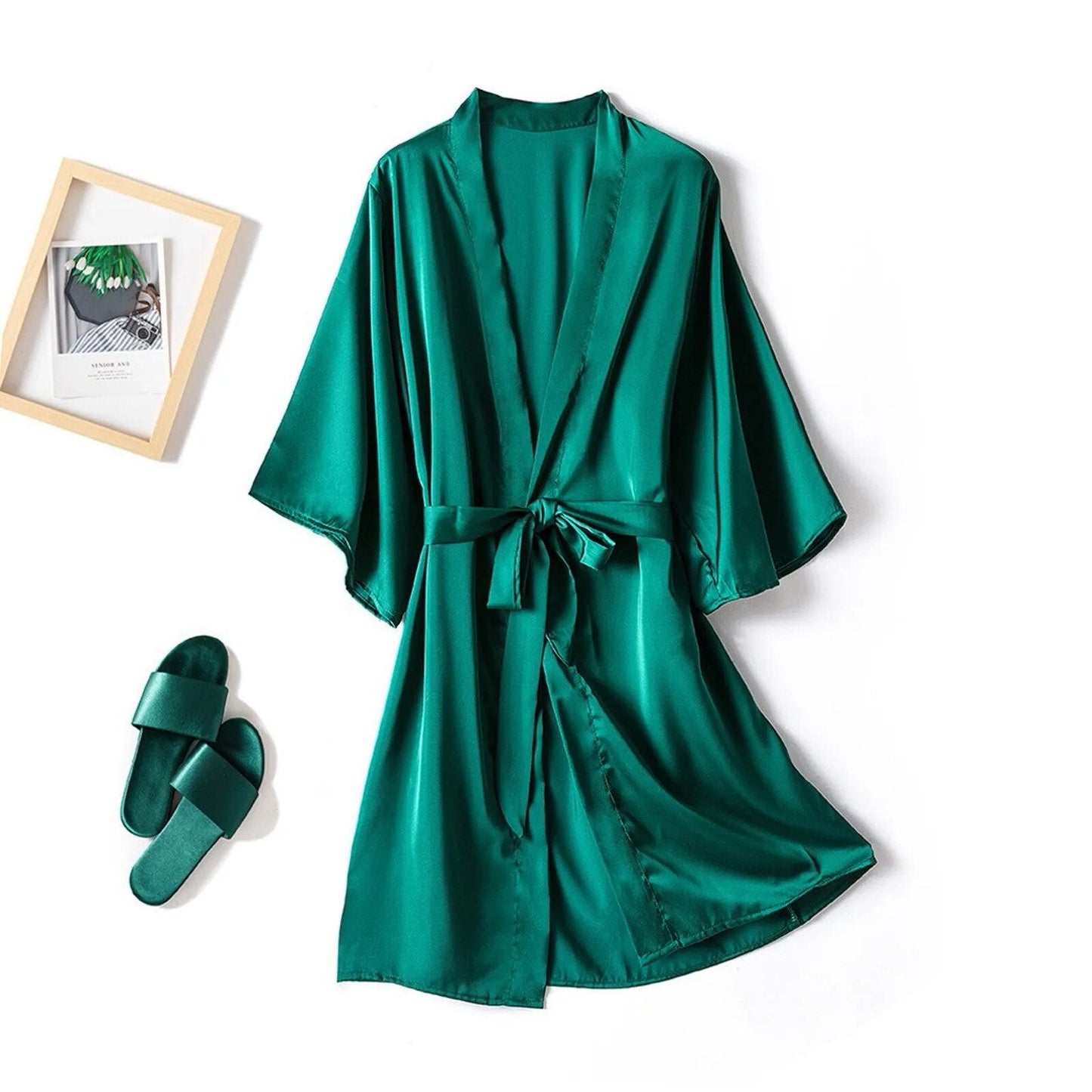 New Women Night Gown Robesatin Silk Pajamas Bathrobe Satin-silk Kimono Women Sexy Sleepwear Dresses With Belt