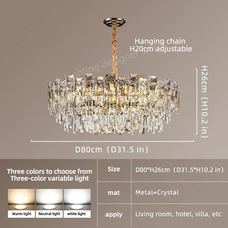 Loft Pendant Lighting Crystal Chandelier Ceiling for Dining Room Modern Led Ceiling Hanging Lamp for Living Room Villa