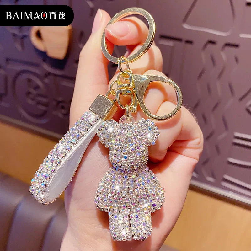 Cute Rhinestones Tassel Bear Keychain Couple Keychain Decoration Small Car Ring Student Bag Pendant